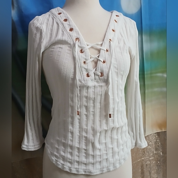 FP Movement by Free People Tops - Free People Women's White Lace-Up Top Sz Med